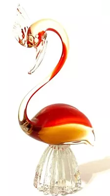 MURANO Rare Amberina (Orange/Red) Hand Blown Swan Bird Figurine On Pedestal • $42