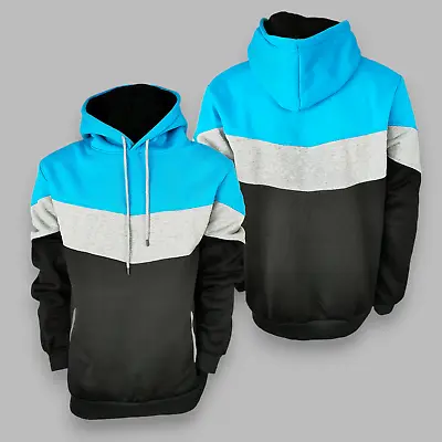 Mens Hoodie Extra Large XL 2XL Pullover Hooded Sweatshirt Fleece Top Patchwork • £12.99