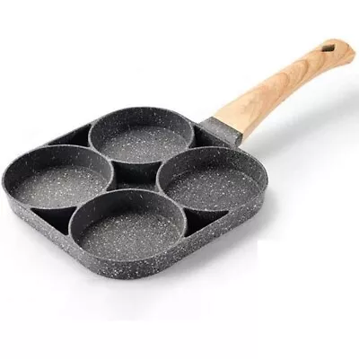 Egg Frying Pan Metal Round Square Pan For 4 Eggs With Wooden Handle • £12.99