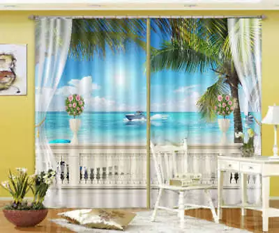 Blue Ocean Yacht 3D Curtain Blockout Photo Printing Curtains Drape Fabric Window • $193.01