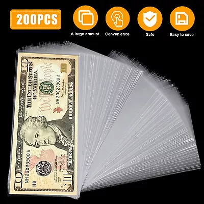 200X Currency Sleeves Paper Money Holder US Banknote Bill Storage Protector Case • $10.48