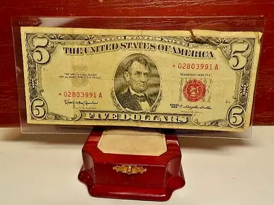 1963 - $5 Star Note Red Seal - Five Dollar Lincoln Note • $16.99