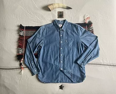 LEVIS Wabash Stripe Work Shirt L-XL Vintage Retro Style Blue Chambray RRL LVC • $74.59