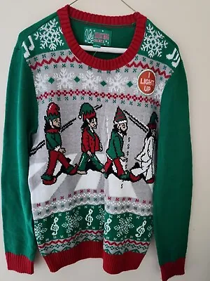 Mens The BEATLES Abbey Road Flashing Light Up Christmas Ugly Sweater Party S NEW • $49.49