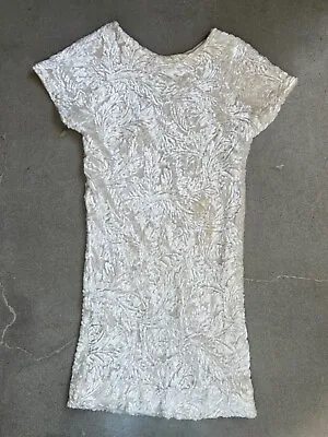 ALEXANDER TEREKHOV Cream Velvet Like Silk Knee Length S/S Dress Size 40/S • $325