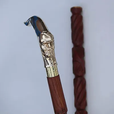 $31.50 • Buy Solid Brass Santa Head Handle Vintage Style Wooden Walking Stick Cane Style Gift