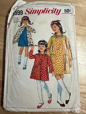 Vintage 6599 Simplicity Pattern 1966 Child Dress Cut Complete Size 6 Bust 24 • $9.99