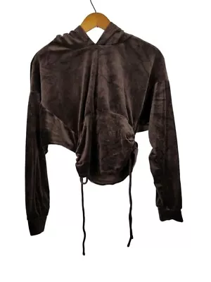 Coco & Jaimeson Brown Cropped Hoodie Long Sleeve Velvet Size Large L • $6