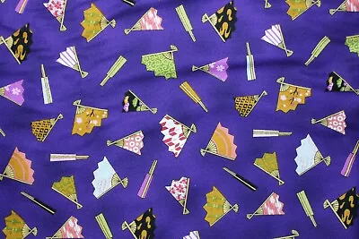 100% Cotton Patchwork Fabric Palace Garden Fans On Purple By Fabri Quilt • $5