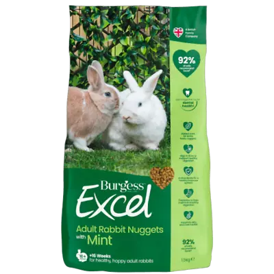 Burgess Excel Rabbit Food Nuggets With Mint Adult 16+ Weeks Old 1.5kg 3kg 10kg • £8.99