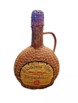 Vintage Old Madeira Wine Meio Seco Wicker Wrapped Empty Bottle Portugal • $78.75