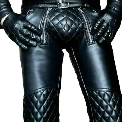 $99.99 • Buy Men Real Pant Punk Leather Kink Jeans BLUF Trousers Pants Breeches Cuir Bikers