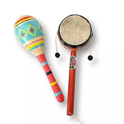 Vintage Child's Musical Instruments Chinese Pellet Drum Wooden Maraca • $9.47