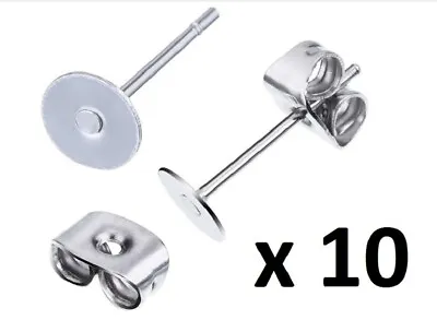 10PCS 5MM Stainless Steel Earrings Posts And Backs Hypoallergenic Earrings Flat • £1.85