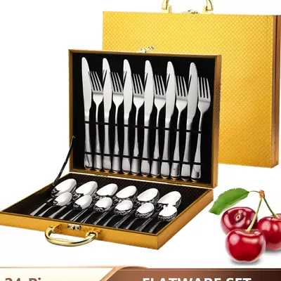 24 Piece Cutlery Set Dishwasher Safe Stainless Steel Dining Tableware Kitchen • £42.99