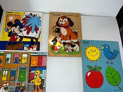 Lot 4 Vintage Playskool Fisher Price Wood Puzzles Disney Sesame Street Mickey GU • $19.99