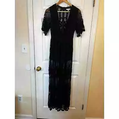 Honey Punch Women's Lace Maxi Romper Dress Black Short Sleeve Party Casual SZ S • $20