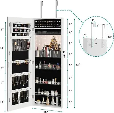 Jewelry Cabinet Organizer Armoire Wall Door Mounted Lockable W/Frameless Mirror • £64.99