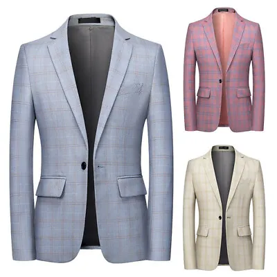 Men's Check Notch Lapel Suit Jacket Dress Blazer Smart Dinner Coat Tops • $61.47