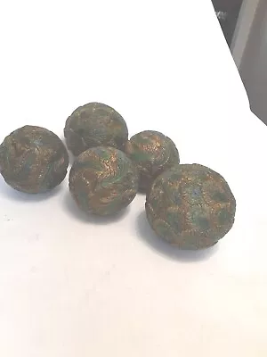 Green Decorative Carved Wooden? Metal? Sphere/Ball Vintage? Lot Of 5 • £63.25