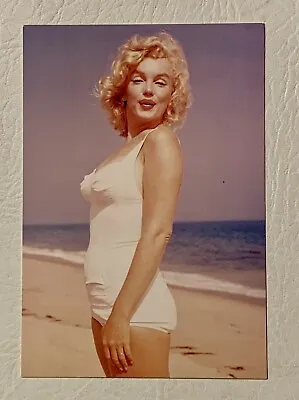 Marilyn Monroe Postcard White Bathing Suit On The Beach Sam Shaw Celebrity Print • $18