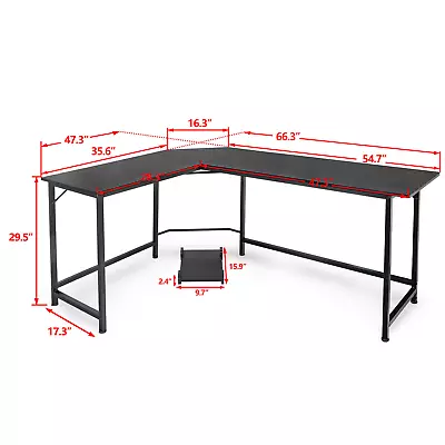 66  Modern L-Shaped Computer Desk Workstation PC Stand W/ Round Corner Black • $73.58