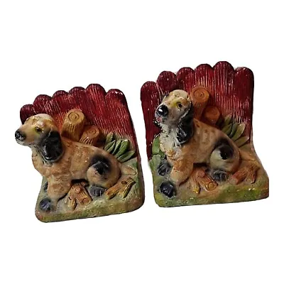 Dog Bookends Chalkware With Cute Puppy Vintage Pair Art Deco 5 3/4  Tall • $30
