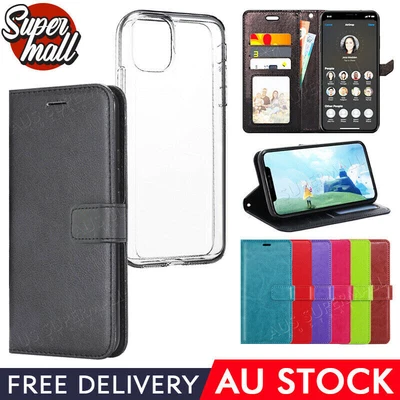 IPhone 12 Mini 11 Pro Max X XS 8 7 6 Plus Leather Wallet Flip Case Clear Gel • $3.95