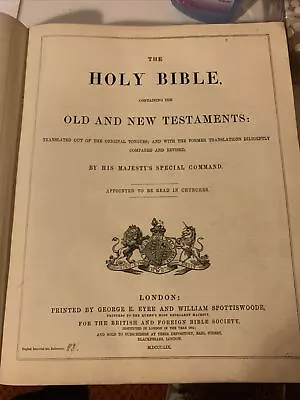 Holy Bible Printed By George E Eyre And William Spottiswoode • £15.96