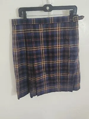 Vintage Blue Plaid Skirt Kilt Talbots Sz 16 Waist 32 34 Wool • $18.99