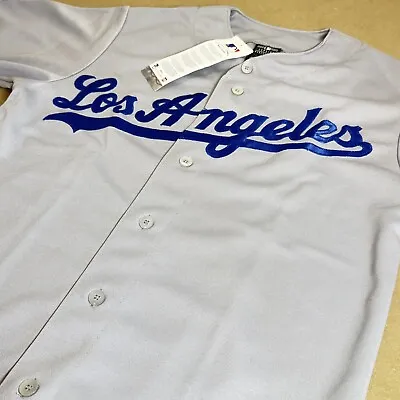 Los Angeles Dodgers Baseball Shirt Jersey Majestic MLB Size Small Grey/Blue • £39.99