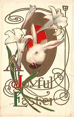 Joyful Easter Greetings Card White Bunny Rabbit Flowers Vintage Postcard C1910 • $8.07