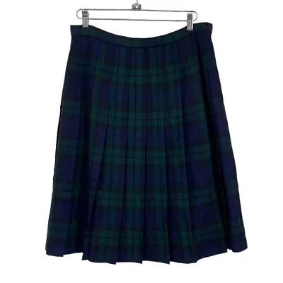 VTG Pitlochry Knitwear Kilt Skirt Womens Size 18 Blue Green Pleated Tartan Plaid • $55.19