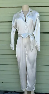 ZARA Off White Belted Satin Effect Crepe Jumpsuit Waist 28  Size M #7505 (READ) • $29.74