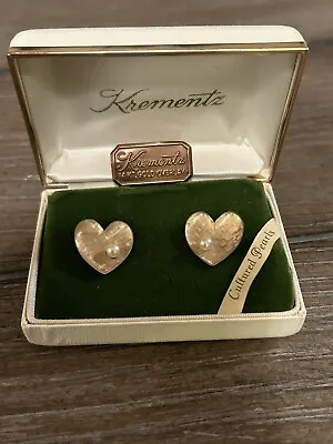 Vintage Krementz 14k Gold Overlay Cultured Pearls Delicate Heart Earrings In Box • $39