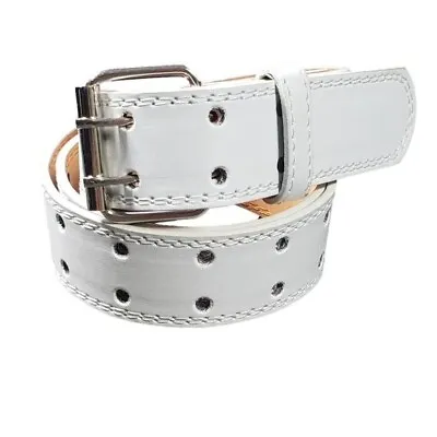 Genuine Leather Two Row Double Row Prong Holes Casual White Belts • $7.95