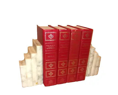 Pair Heavy Solid White Marble Bookends W/Stacked Books On Them • $24.99