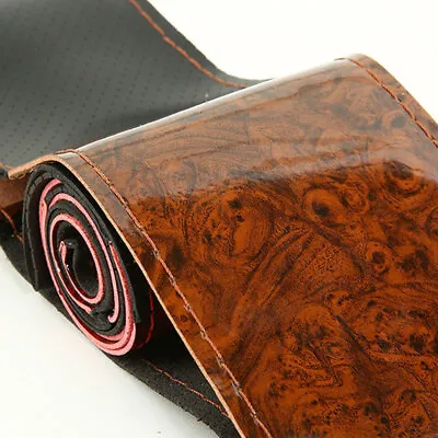 15  Universal Peach Wood Leather Car Steering Wheel Cover W/ Needles Thread DIY • $18.34