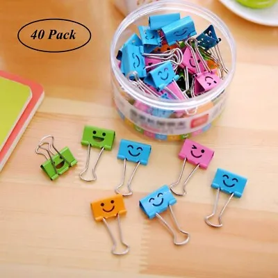 40Pcs Smiling Binder Paper Clips Mini Colored Metal Cute Smile Face Clips Clamps • $8.95