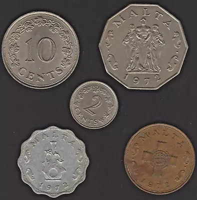 1972 Malta Coins X5 Bulk Lot • $8.39