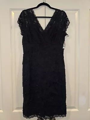 Midi Formal Graduation Prom Party Dress L Sz 12 Black Lace Beaded Sequins Tiered • $39.97