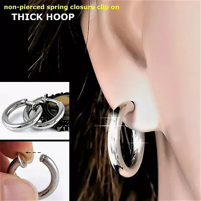 US Stock Non-Pierced Spring Clip 3mm Thick Tube 0.75  Small Hoop Earrings Unisex • $9.99