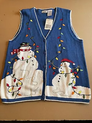 Capacity Brand UGLY CHRISTMAS SWEATER VEST - XL Blue With Snowmen Lights NWT • $29.99