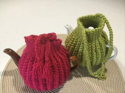 EXTRA THICK 2 Cup Tea Pot Cosy Hand Crochet …RED. So Easy To Top Up .New • $18