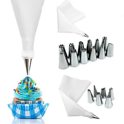 Reusable Icing Piping Bag + Nozzles Set Cake Cupcake Decorate • £14.68