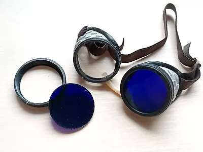 Vintage Protection Goggles Blue Soviet Safety Dark Glasses Steampunk Loft Round • $12