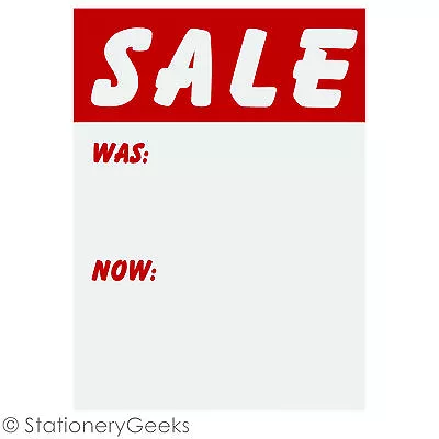 £1.99 • Buy 96 SALE WAS NOW Cards 3x2  Price Tickets Label Discount Shop Pricing Sign Tag UK