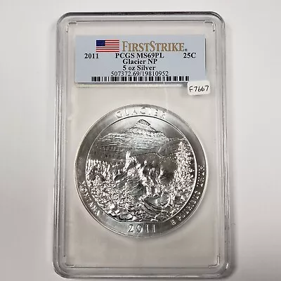 2011 5 Oz Silver ATB America Beautiful Glacier Park - PCGS MS 69 PL - F7667 • $240