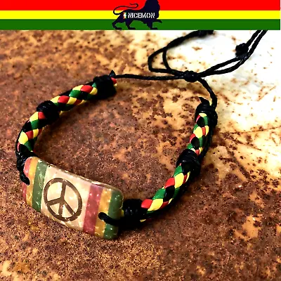 Peace Bracelet Sweet Rasta Color Jamaica Cuff Bob Reggae Large Braided RGY • $9.99