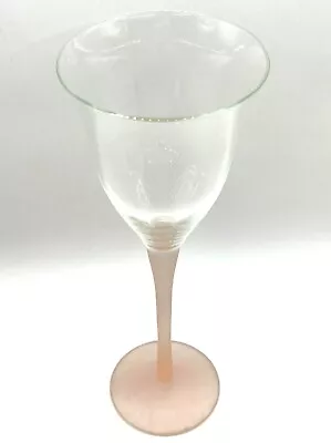 Simple Tulip-Shaped Clear Wine Glass Frosted Pink/Peach Stem Vintage Replacement • $12.74